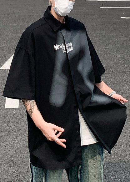 Loose Beige Gradient Color Letter Cotton Men Shirts Spring