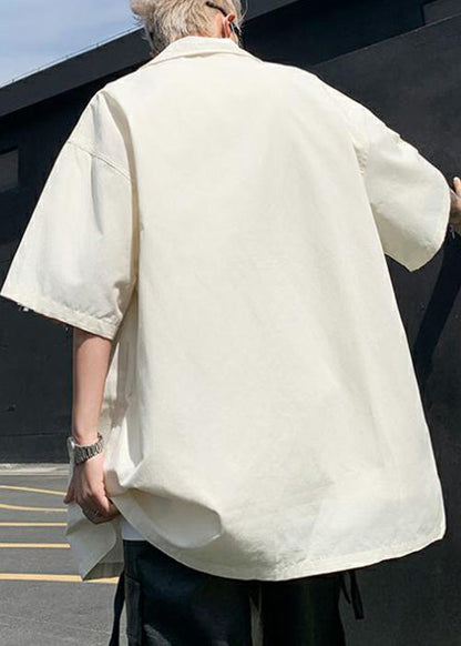 Loose Beige Gradient Color Letter Cotton Men Shirts Spring