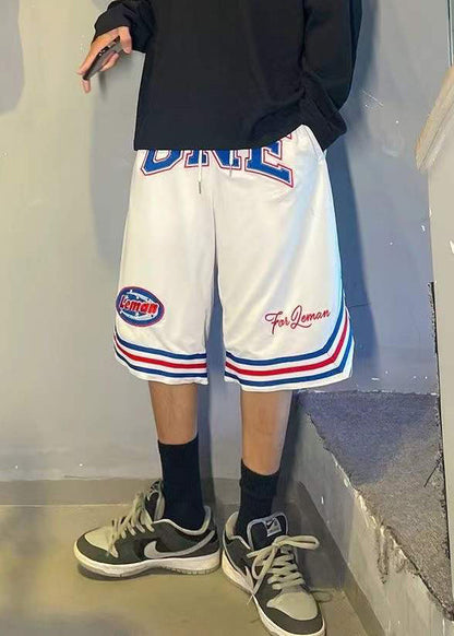 Loose Blue Print Elastic Waist Men Basketball Shorts Summer