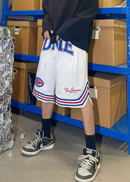 Loose Blue Print Elastic Waist Men Basketball Shorts Summer