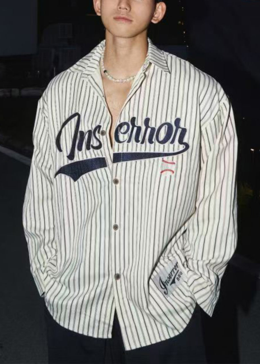 Loose Coffee Striped Letter Cotton Shirts Men Spring