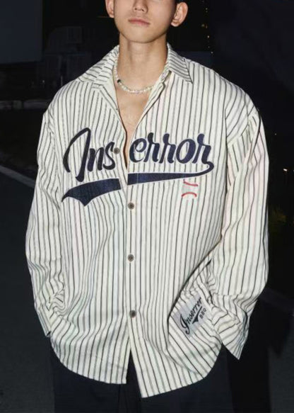 Loose Coffee Striped Letter Cotton Shirts Men Spring