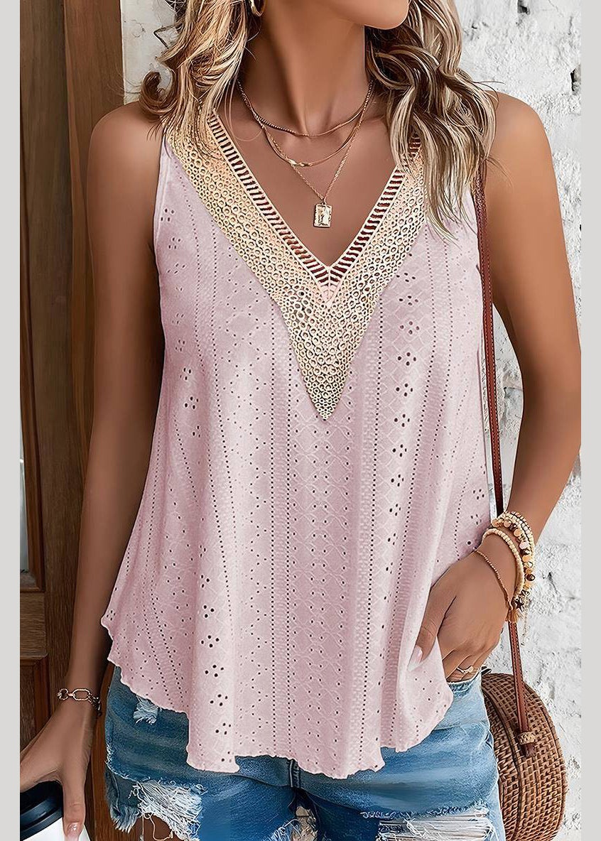 Sleeveless Thin Hollow Pink Tank Loose Out