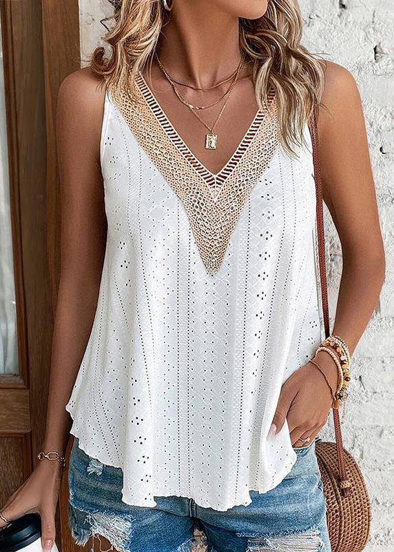 Sleeveless Thin Hollow Pink Tank Loose Out