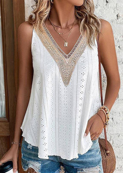 Sleeveless Thin Hollow Pink Tank Loose Out