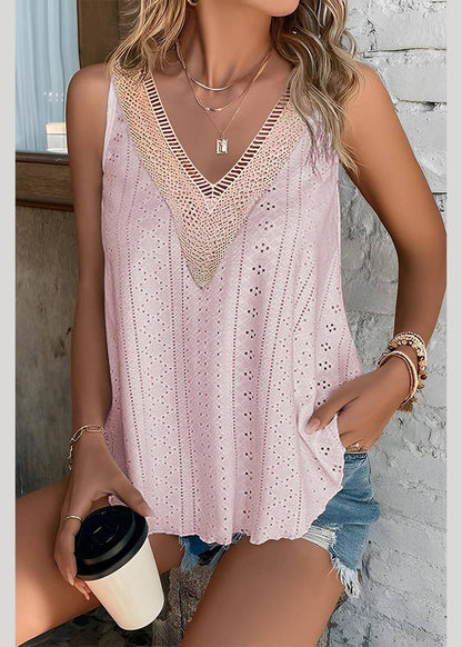 Sleeveless Thin Hollow Pink Tank Loose Out