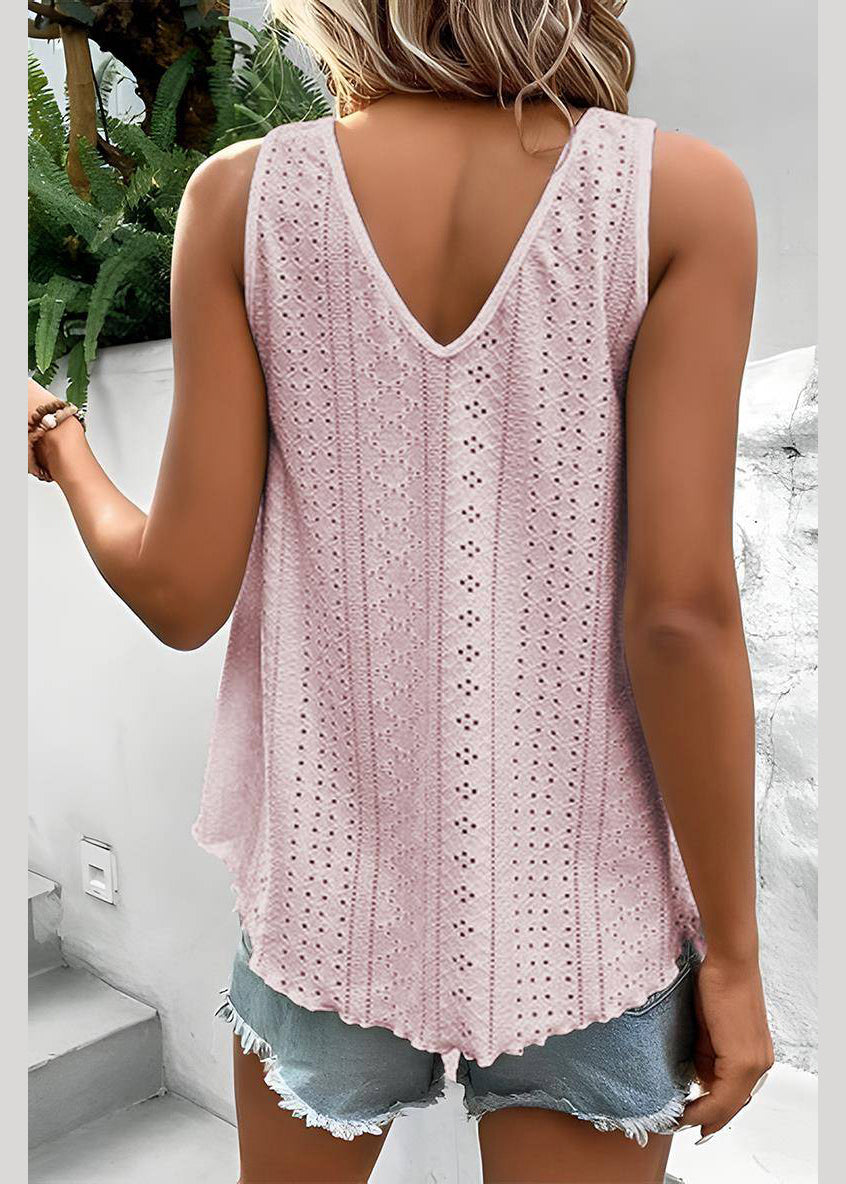 Sleeveless Thin Hollow Pink Tank Loose Out