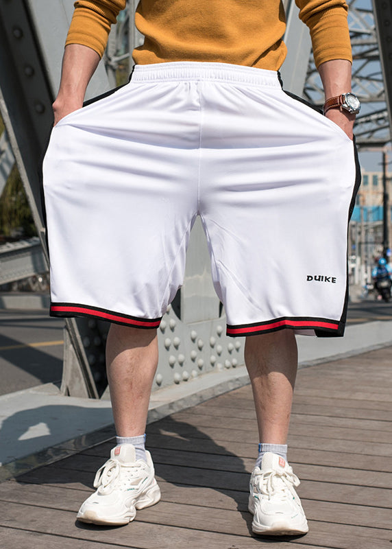 Loose White Pockets Elastic Waist Patchwork Men Basketball Shorts Summer