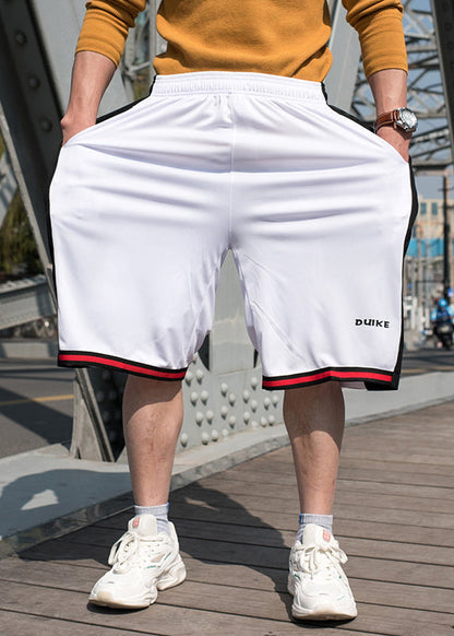 Loose White Pockets Elastic Waist Patchwork Men Basketball Shorts Summer
