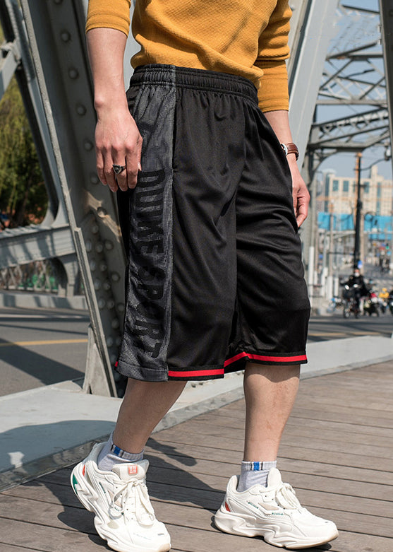 Loose White Pockets Elastic Waist Patchwork Men Basketball Shorts Summer