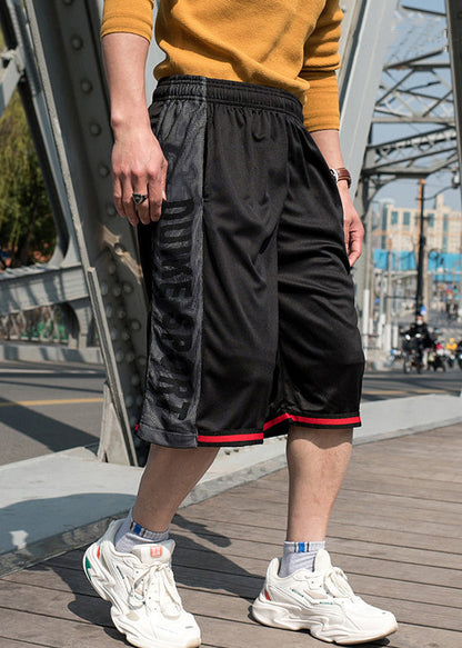 Loose White Pockets Elastic Waist Patchwork Men Basketball Shorts Summer