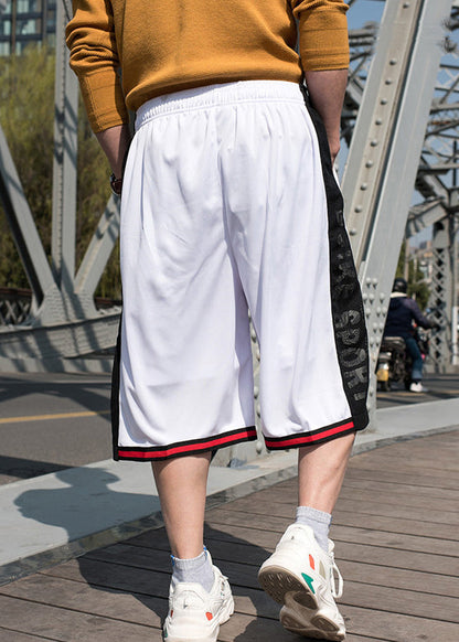 Loose White Pockets Elastic Waist Patchwork Men Basketball Shorts Summer