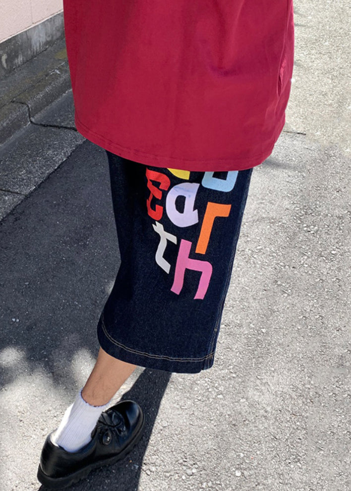 Modern Blue Letter High Waist Denim Mens Crop Pants Summer