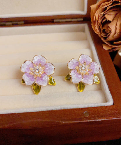 Camellia Zircon Stud Silver Sterling Modern Earrings Pearl Blue Overgild