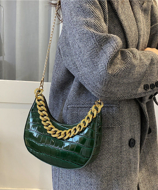Modern Bags Linked Faux Green Shoulder Leather Chain