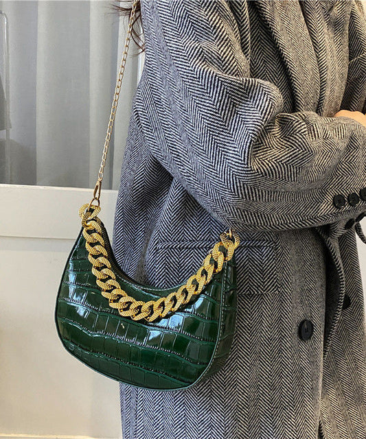 Modern Bags Linked Faux Green Shoulder Leather Chain