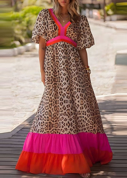 Patchwork Print Long Dress Summer Modern Leopard