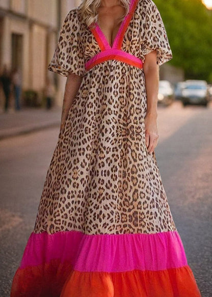 Patchwork Print Long Dress Summer Modern Leopard