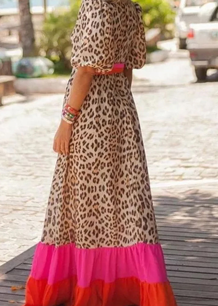Patchwork Print Long Dress Summer Modern Leopard
