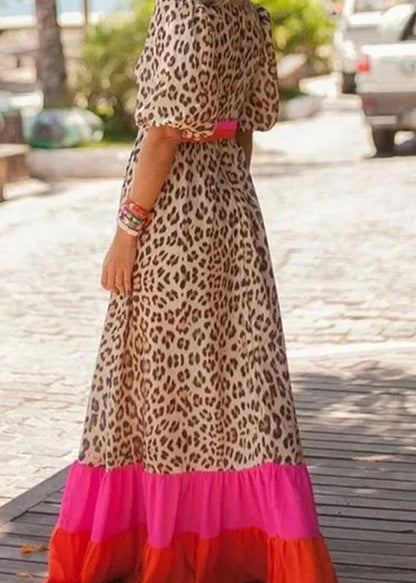 Patchwork Print Long Dress Summer Modern Leopard