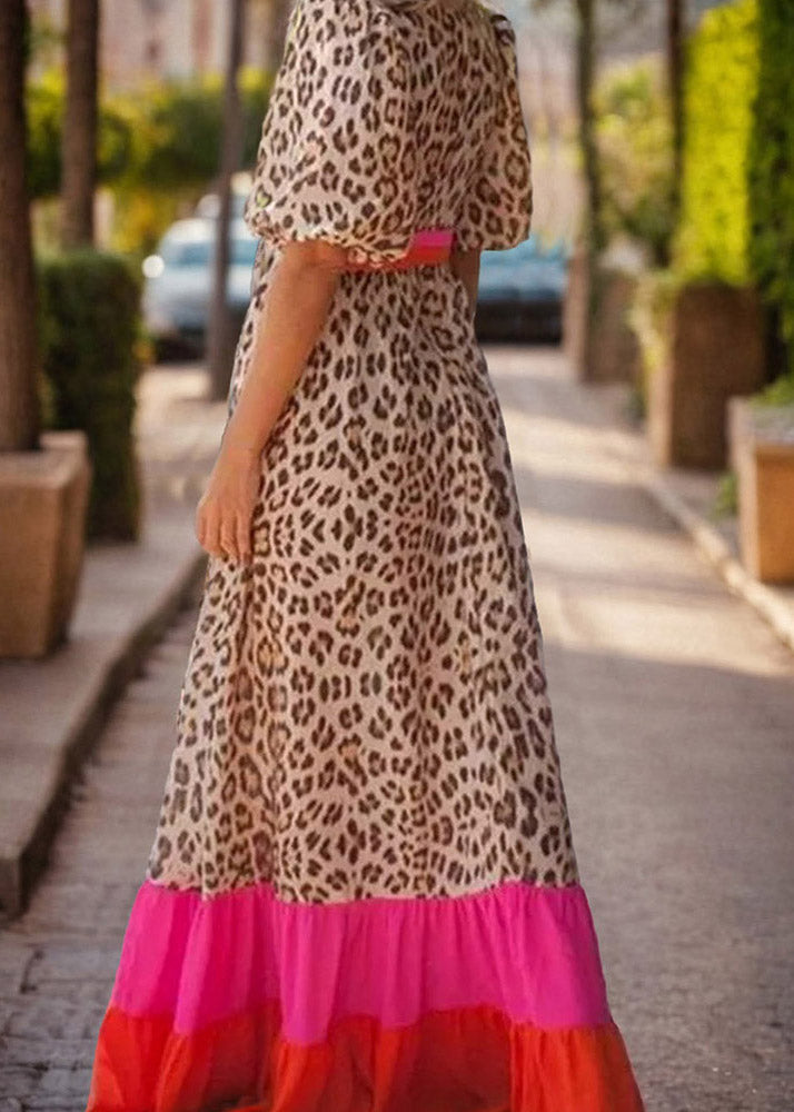 Patchwork Print Long Dress Summer Modern Leopard