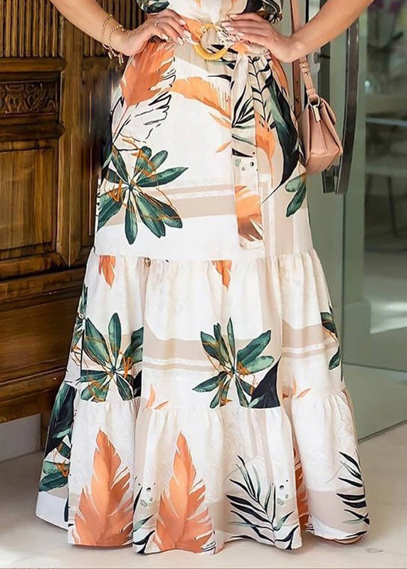 Short O-Neck Maxi Natural Sleeve Tunic Dresses Print