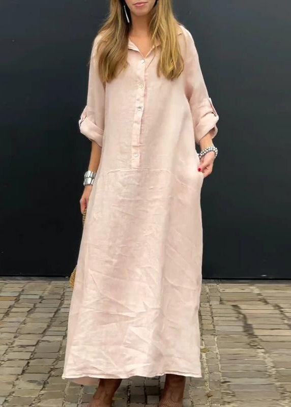 Natural Pink Peter Pan Collar Patchwork Long Dress Fall