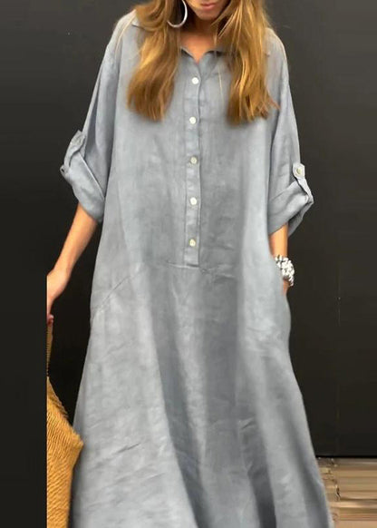 Natural Pink Peter Pan Collar Patchwork Long Dress Fall