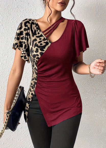 New Army Green Asymmetrical Patchwork Cotton Tops Butterfly Sleeve