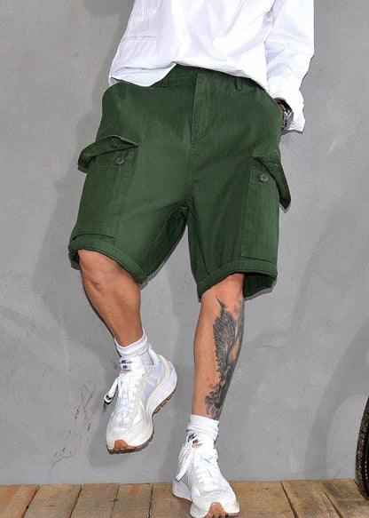 New Army Green Print Pockets High Waist Cotton Men Shorts Summer