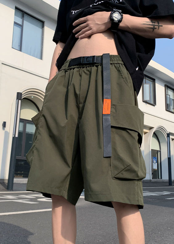 New Black Pockets Elastic Waist Cotton Mens Shorts Summer