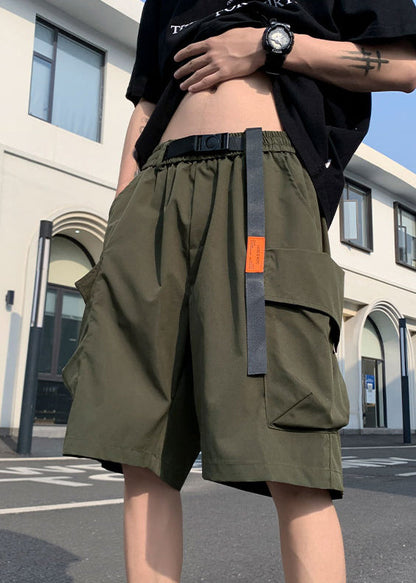 New Black Pockets Elastic Waist Cotton Mens Shorts Summer