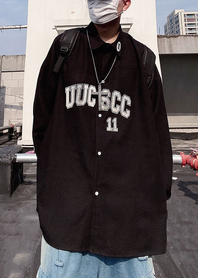 New Blue Letter Button Oversized Cotton Shirts Mens Spring