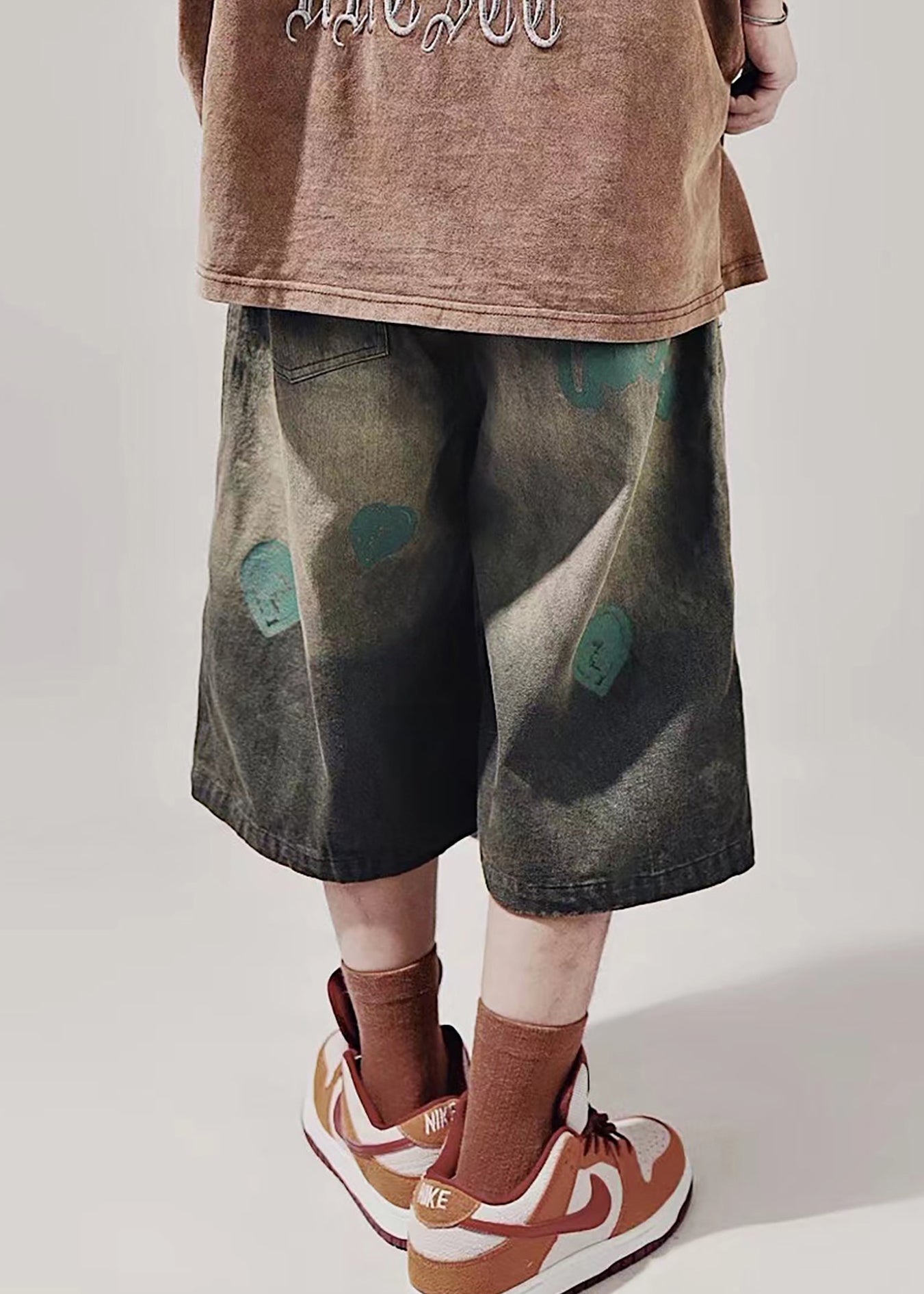 New Blue Print Lace Up Elastic Waist Mens Shorts Summer