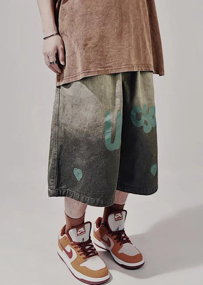 New Blue Print Lace Up Elastic Waist Mens Shorts Summer