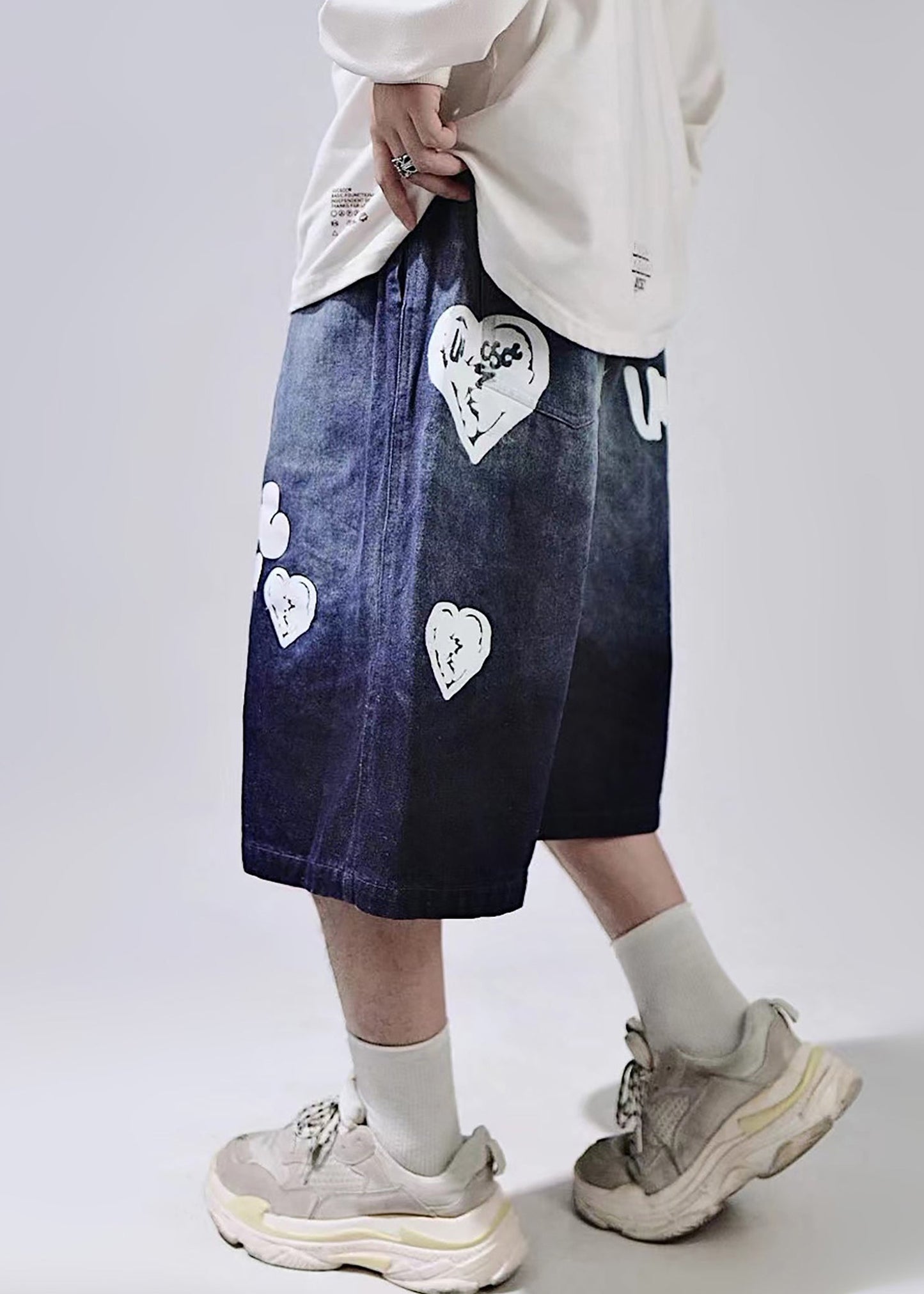 New Blue Print Lace Up Elastic Waist Mens Shorts Summer