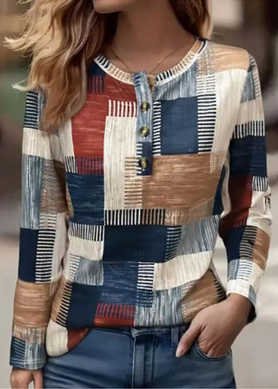 New Casual Printed Cotton T-Shirt Long Sleeves