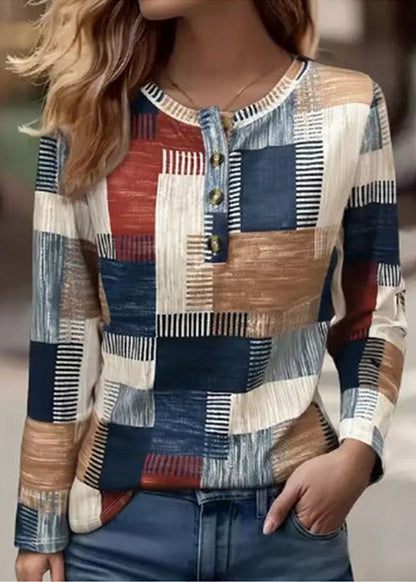 New Casual Printed Cotton T-Shirt Long Sleeves