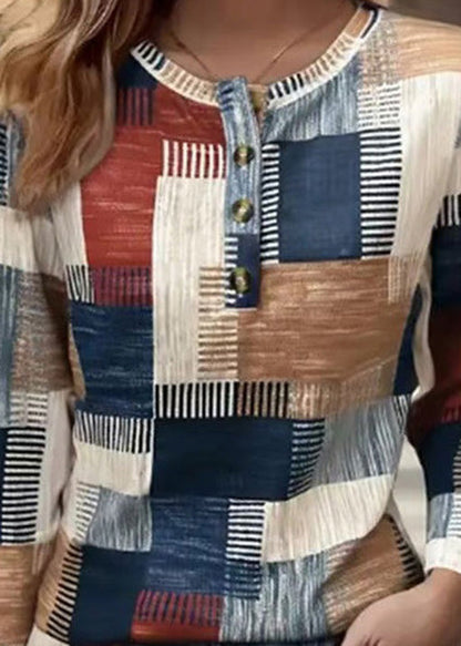 New Casual Printed Cotton T-Shirt Long Sleeves