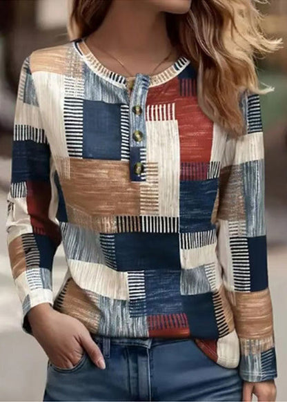 New Casual Printed Cotton T-Shirt Long Sleeves