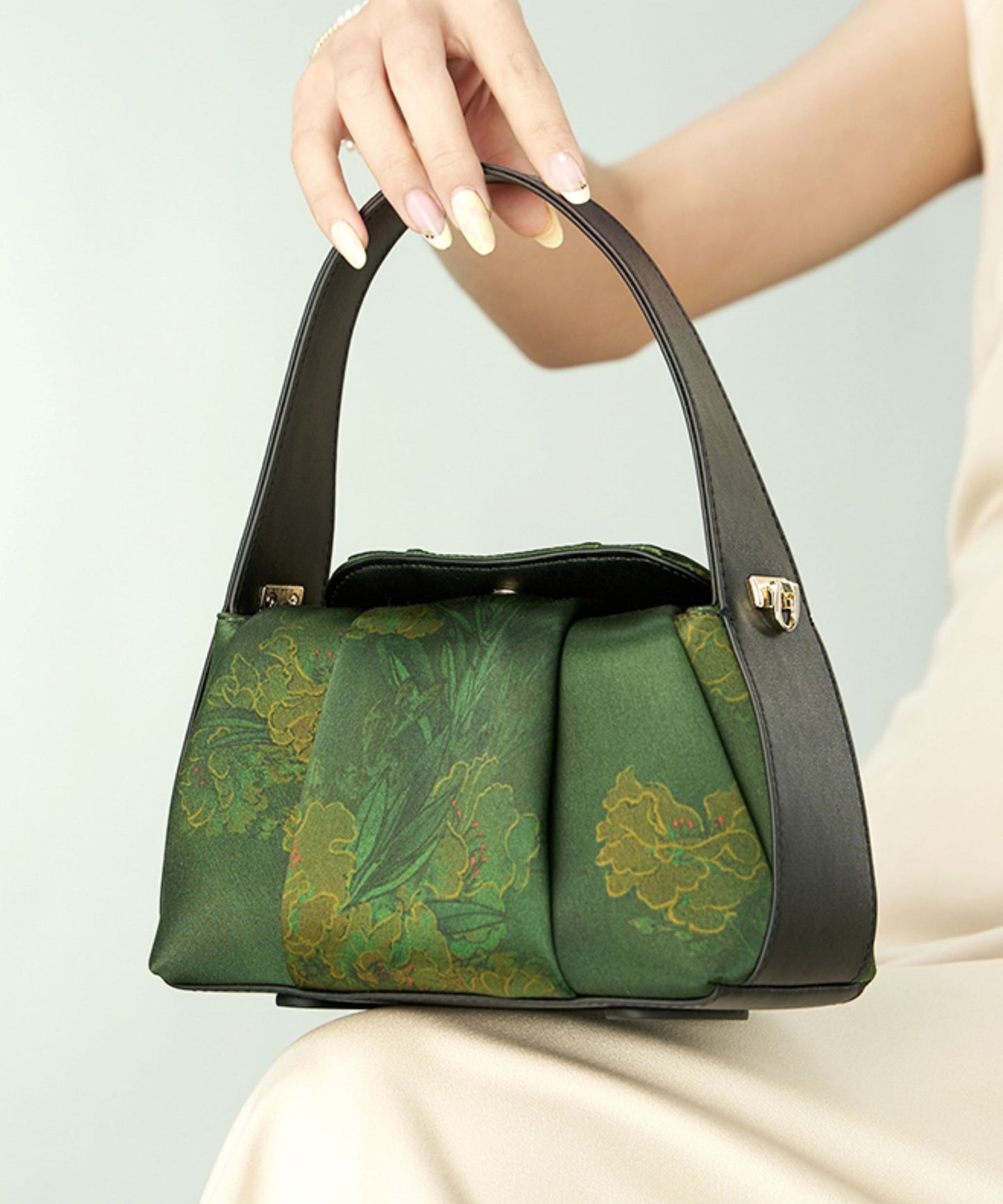Bag Retro Green New Tote Silk Embroidered