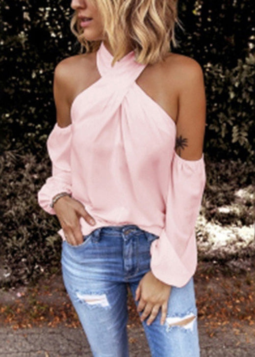 New White Cold Shoulder Patchwork Cotton Shirts Long Sleeve