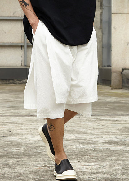 New White Pockets False Two Pieces Cotton Men Shorts Summer