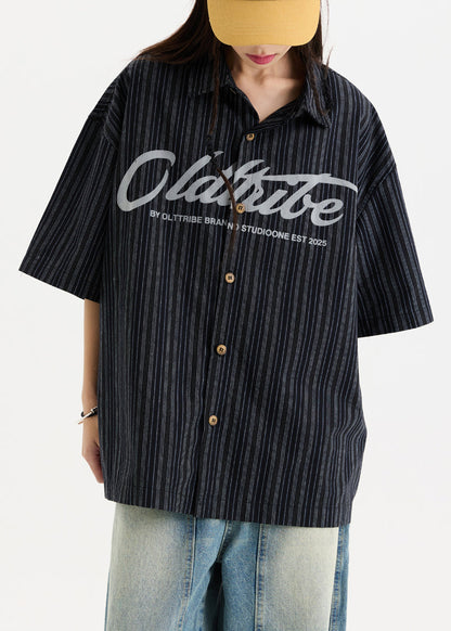 New White Print Button Oversized Cotton Men Shirts Half Sleeve