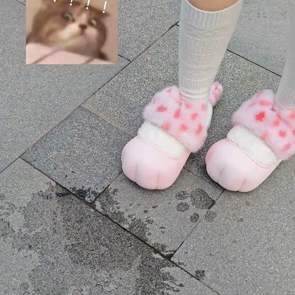 Leopard Print Cat Ear Slippers with Paw