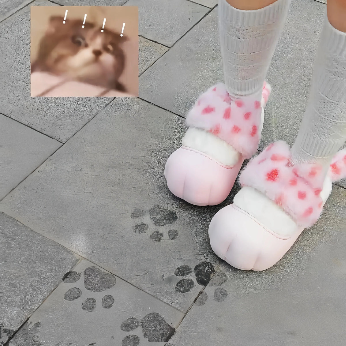 Leopard Print Cat Ear Slippers with Paw