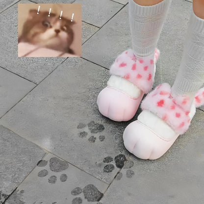 Leopard Print Cat Ear Slippers with Paw