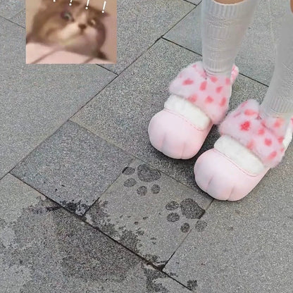Leopard Print Cat Ear Slippers with Paw