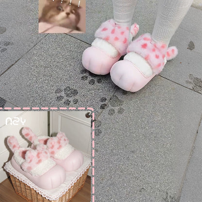 Leopard Print Cat Ear Slippers with Paw