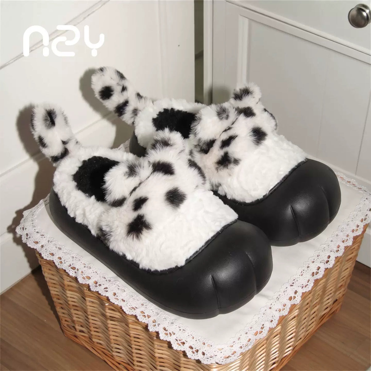 Leopard Print Cat Ear Slippers with Paw